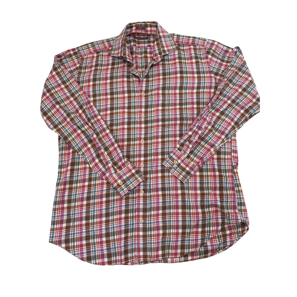 Peter Millar Mens L Oxford Long Sleeve Button Down Shirt Plaid Multicolor Cotton
